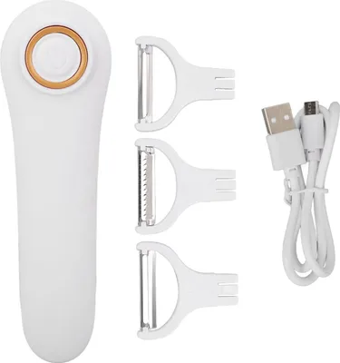 Produktbild von Elektrischer Schäler, tragbarer USB-wiederaufladbarer Obst- und Gemüseschäler mit 3 Schneidköpfen für zu Hause