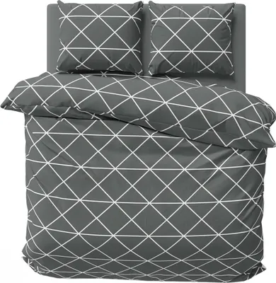Produktbild von Bettwäsche 200x200 cm Baumwolle Renforce Bettbezug Garnitur Set Triangle Dreieck Anthrazit 3 teilig