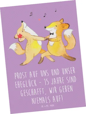 Produktbild von Mr. & Mrs. Panda Postkarte 15. Hochzeitstag Gläserne Hochzeit - Lavendeltraum - Geschenk, Ansichtskarte, Hochzeitstagsgeschenk, Heirat, bildkarte, Heiraten, Geschenke