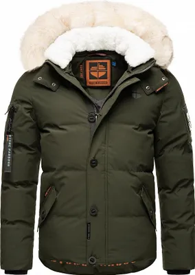 Produktbild von Stone Harbour Herren Winterjacke Steppjacke Parka Teddyfell warm gefüttert Kapuze Halvaar Olive mit Weißem Fell Größe. XXL