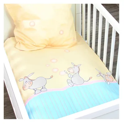 Produktbild von Alvi® Kinder-Bettwäsche Set 80x80 + 35x40 – Weiche Baumwolle – Esel Motiv Blau-Gelb