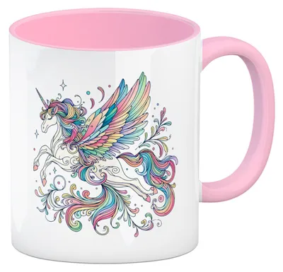 Produktbild von Einhorn in pastellfarben Kaffeebecher in rosa