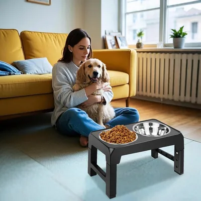 Produktbild von Futterstation Hund - Höhenverstellbarer Doppelnapf Ständer - Erhöhte Futterschüssel - Aus Edelstahl - Für Große Hunde
