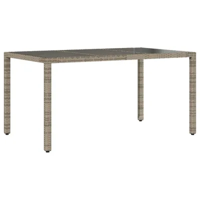 Produktbild von Gartentisch mit Glasplatte Grau 150x90x75 cm Poly Rattan