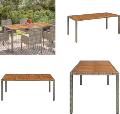 Produktbild von vidaXL Gartentisch mit Holzplatte Grau 190x90x75 cm Poly Rattan - Gartentisch Mit Holzplatte - Gartentische Mit Holzplatten - Gartenmöbel - Esstisch