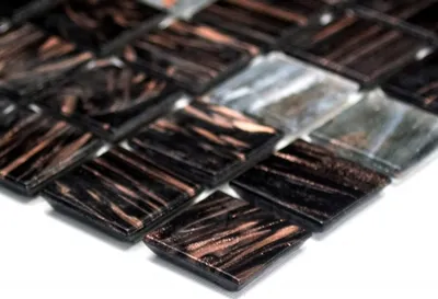 Produktbild von Handmuster Mosaikfliese Glas Goldensilk dunkelgrau Wandfliesen Badfliese Duschrückwand Fliesenspiegel MOS54-0108_m