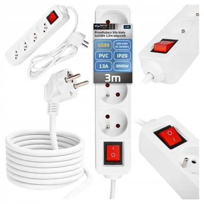 Obrázek produktu pro Masterled Prodlužovací kabel s vypínačem, 4 zásuvky, 1,5m, bílý
