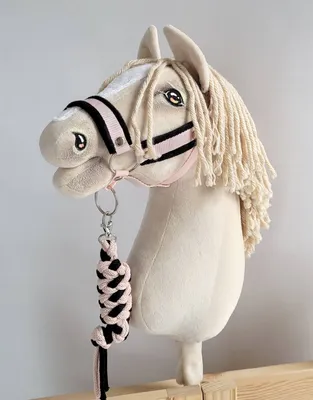 Immagine prodotto di Set per cavallo da tiro: canthar A3 nero con pelo nero + briglia in corda - nero e rosa cipria