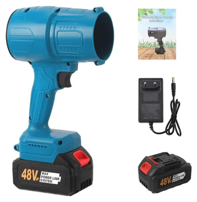 Image de Souffleur de feuilles sans fil 18 V - Jusqu'à 80 m/s de débit d'air - Inclus une batterie - Idéal pour les pelouses, les voitures et les terrasses - Couleur : bleu