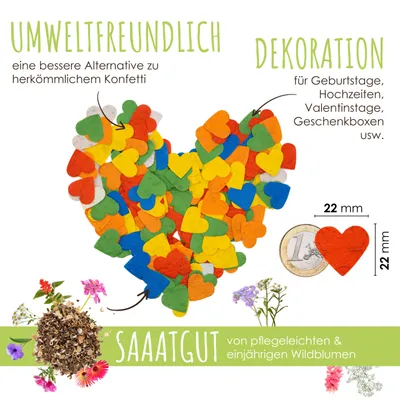 Produktbild von Saatgut Konfetti Wildblumen 200 Stück bunt biologisch abbaubar Samenpapier