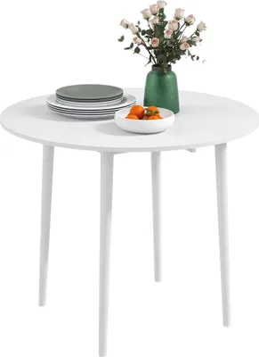 Produktbild von Klappbarer Esstisch mit 2 Ausziehplatten, ausziehbarer runder Tisch fš¹r 4 Personen, Holzbeine ? 89 x 73,5 cm, wei?