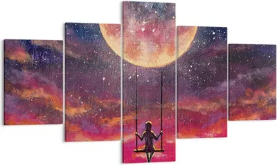 Produktbild von Bild auf Leinwand - Leinwandbild - 5 Teile - Mond Schaukel Frau - 125x70cm - Wand Bild - Wanddeko - Wandbilder - Leinwanddruck - Bilder - Wanddekoration - Leinwand bilder - Wandbild - EA125x70-5095