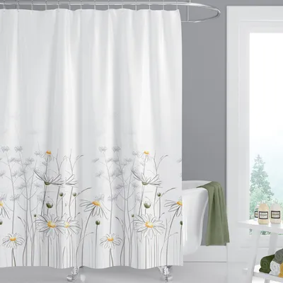 Produktbild von Textil Duschvorhang 120x200 cm DAISY Gänseblümchen Gelb Weiß inkl.Ringe