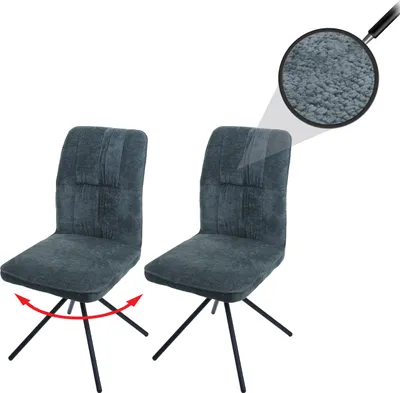Produktbild von 2er-Set Esszimmerstuhl HWC-N99, Küchenstuhl, drehbar Auto-Return, Stoff/Textil Chenille (340g/m²)   blau-grün