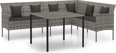 Produktbild von 2-tlg. Garten-Essgruppe mit Kissen Grau Poly Rattan
