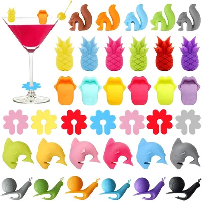 Immagine prodotto di Segnaposto in vetro - Silicone - 36 pezzi - Segnaposto per vino - Segnaposto colorati per bicchieri - Bicchieri - Segnaposto in vetro riutilizzabili