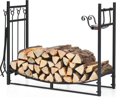 Productafbeelding van Famanu metalen wandplank met vuurkorfaccessoires – zwart – 90 cm