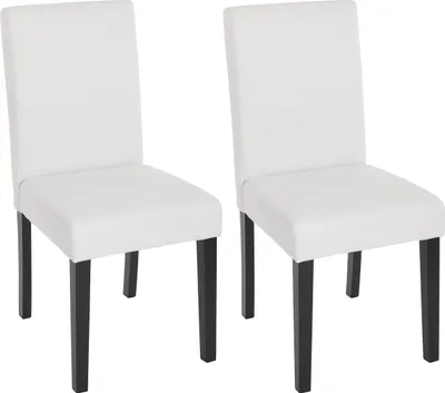 Immagine prodotto di set di 2 sedie per sala da pranzo Sedia da cucina Littau ~ Pelle finta, bianco opaco, gambe scure