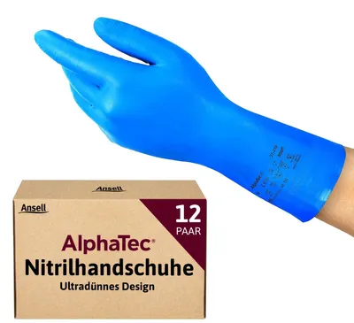 Produktbild von Ansell AlphaTec 37-310 Nitrilhandschuhe, wiederverwendbar, latexfrei, 12 Paar, Gr. L, blau