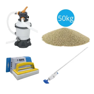 Imagen del producto de Aspiradora para piscinas con bomba de filtración de arena y cepillo de limpieza de plástico, ideal para piscinas grandes