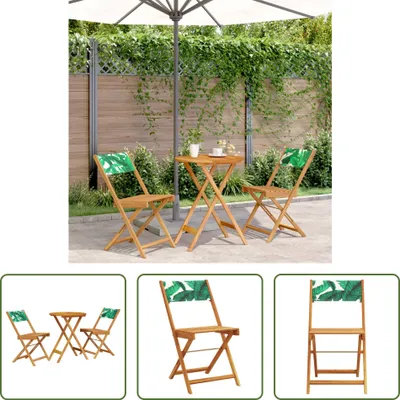Produktbild von The Living Store 3-tlg. Bistro-Set Blattmuster Stoff und Massivholz