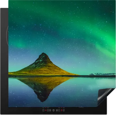 Produktbild von KitchenYeah© Herdabdeckplatte Nordlicht - Berge - Wasser - Island - Natur , 78x78cm, Küche Deko, Glaskeramikkochfeld Herdabdeckung, Abdeckplatte fùr Kochfeld