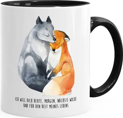 Produktbild von Geschenk-Tasse Liebe Spruch Ich will dich heute morgen nächste Woche Fuchs verliebt Freund Freundin MoonWorks® schwarz unisize