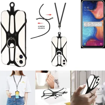 Produktbild von K-S-Trade 3in1 Handykette Handyband Handykordel Halsband Smartphone-Ring Handy-Ring kompatibel mit Samsung Galaxy A20e Fingerhalterung Handyring