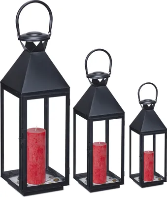 Produktbild von relaxdays Čierny lampáš sada 3 ks