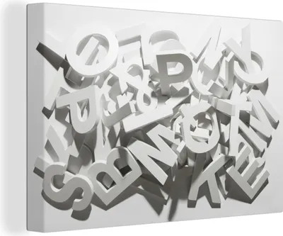 Produktbild von OneMillionCanvasses® - Leinwandbilder - 140x90 cm, Ein Stapel verschiedener weißer Blockbuchstaben aus dem Alphabet, Wandbilder Kunstdruck Wanddekoration - Foto auf Leinwand -