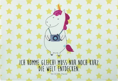 Produktbild von Mr. & Mrs. Panda Servierplatte Einhorn Fotograf - Weiß - Geschenk, Frühstücksbrett, Brotzeitplatte, Küchenbrett, Schneidebrett, Urlaub, Unicorn, Reise, schneidbrett