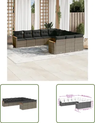 Produktbild von The Living Store 11-tlg. Garten-Sofagarnitur mit Kissen Grau Poly Rattan