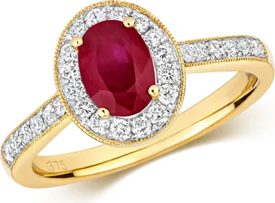 Produktbild von Funkelndes Feuer Wunderschöner 9 Karat (375) Gold Cluster Diamantring Brillant-Schliff 0.33 Karat HI - I1 mit Rubin, 54 (17.2); TRS292719KYRSN