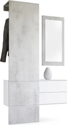 Produktbild von Vladon Garderobe Carlton Set 2,  Germany, Garderobenset bestehend aus 1 Garderobenpaneel, 1 Schubkastenschrank und 1 Wandspiegel, Weiß matt/Beton Oxid-Optik (105 x 193 x 35 cm)