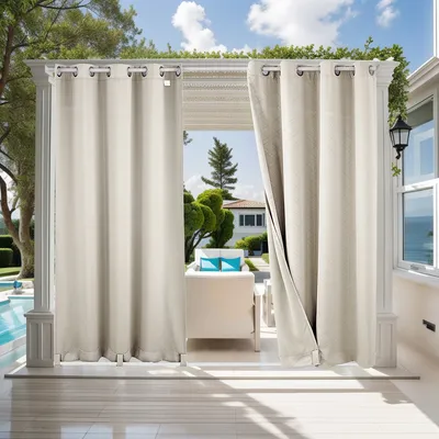 Produktbild von (132cm*238cm,Cremefarben) 1 Stück Outdoor-Vorhänge Winddicht Verdunkelnd Wärmeisolierend 3D-geprägte Wasserdichte Vorhänge Grommet Top and Tab Bottom Drape für Terrasse Cabana Veranda Pavillon Sichtschutzvorhang