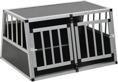 Produktbild von Hunde Transportbox für Auto, mit Doppeltür Hundebox Autobox Hund Reisebox Aluminium 89 x 69 x 50 cm (B x T x H) Silbern