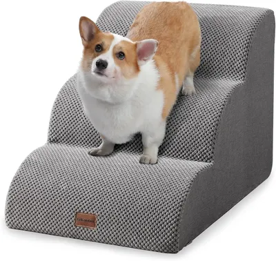 Produktbild von Hundetreppe 3 Stufen, für kleine Hunde, 41 cm Höhe, rutschfest, waschbarer Bezug