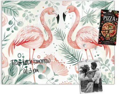 Produktbild von Magnettafel 120x90cm Pinnwand Whiteboard beschreibbar - Flamingo Blätter