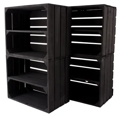 Produktbild von 12er Set neue Schwarze Obstkiste/Weinkiste mit Zwischenboden 50cm x 40cm x 30cm Regal Holzregal Regalsystem Holzkiste Kiste Schuhregal klassisch