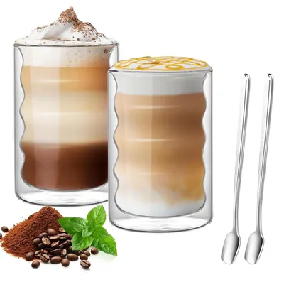 Image de Ensemble de verres à café Latte Macchiato, comprenant 2 verres à double paroi de 400 ml chacun, avec 2 cuillères