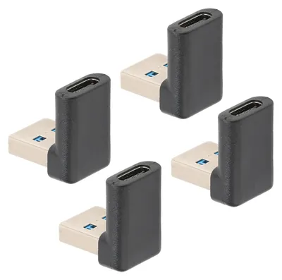 Zdjęcie produktu dla Zestaw 4 sztuk adapterów USB typu C z kątowym złączem, prędkość transmisji 10 Gb/s – przenośny adapter z wtykiem USB typu A (męski) na złącze USB typu C (żeńskie) do laptopów i komputerów stacjonarnych