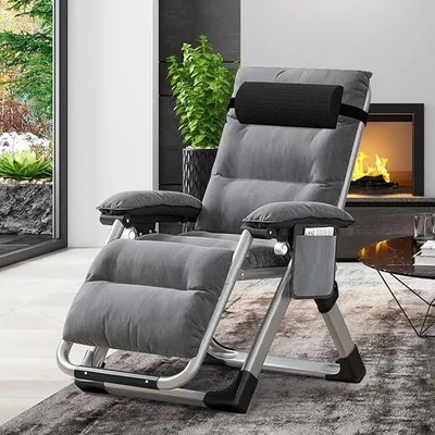 Produktbild von Sonnenliege Liegestuhl Klappbar, 200KG Belastbar Zero Gravity Chair mit Kissen Unterstützung Getränkehalter, Extra Breit Verstellbare Gartenliege für Patio Garten Strand Pool