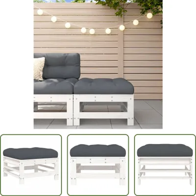 Produktbild von The Living Store Gartenhocker mit Kissen Weiß Massivholz Kiefer