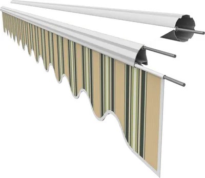 A retractable awning with a striped fabric pattern, shown in a studio setting against a white background.
