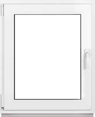 A white plastic window frame with a clear glass pane.