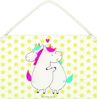Produktbild von Mr. & Mrs. Panda Schild Einhorn Mitteilung DIN A4 - Weiß - Geschenk, Valentinstag, Einhörner, Holzschild, Wandbild Holz, Liebe, Spruch, holzbild, Türschild, Unicorn