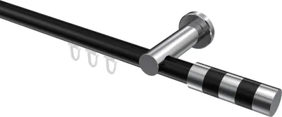 Produktbild von Interdeco Innenlaufstange / Gardinenstange mit Innenlauf Schwarz / Chrom, Typ Platon Mavell (Zylinder Bicolor), 20 mm Ø 1-läufig, 520 cm