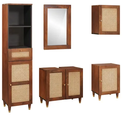 Produktbild von Badezimmerschrank 5 pcs Braun und Schwarz Massivholz Mango