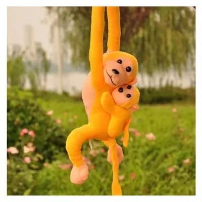 Produktbild von Leantoys Maskottchen Plüsch Affe mit Baby, gelb 90 cm