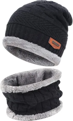 Produktbild von Wintermütze, Beanie Mütze, Schalmütze, Warme Strickmütze, mit Fleece Outdoor Winter warme Mütze Schal Set für Damen und Herren